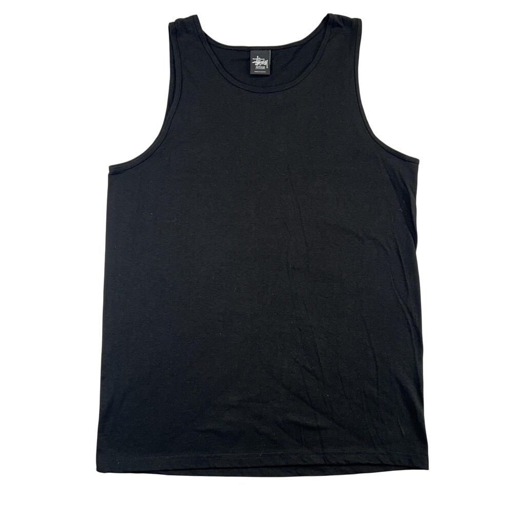 Stussy Shirt Mens Medium Black Solid Sleeveless Tank Top Streetwear Cotton